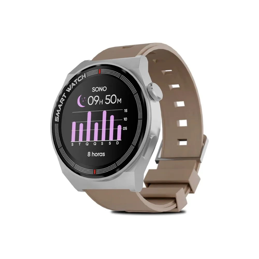 SMARTWATCH GOLDENTEC GT CLASSIC, TELA FULL TOUCH 1,28", IP67, BT 5.0, BEGE