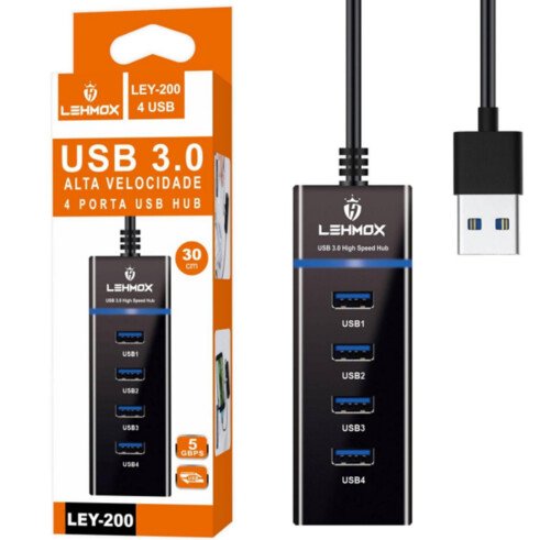 HUB USB 3.0 4 PORTAS LEY200 LEHMOX PRETO