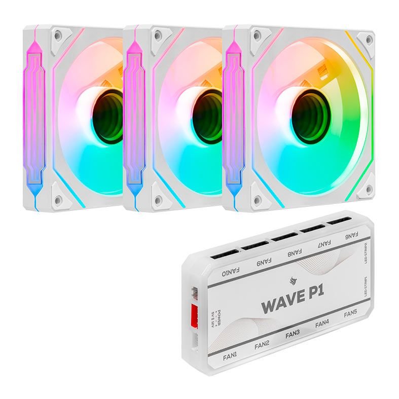 KIT VENTOINHAS PICHAU WAVE P1, ARGB, 3X120MM, BRANCO, PG-WARGB-WH01