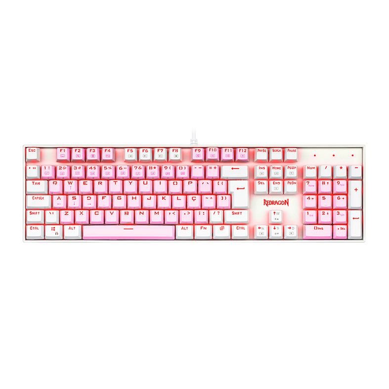TECLADO MECANICO MITRA LED REDRAGON ROSA E BRANCO (SWITCH MARROM)