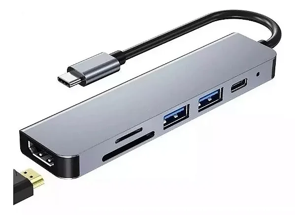 HUB USB C 6 EM 1 (HDMI /CARTÃO SD /MICRO SD /2 X USB 3.0 /USB-C)
