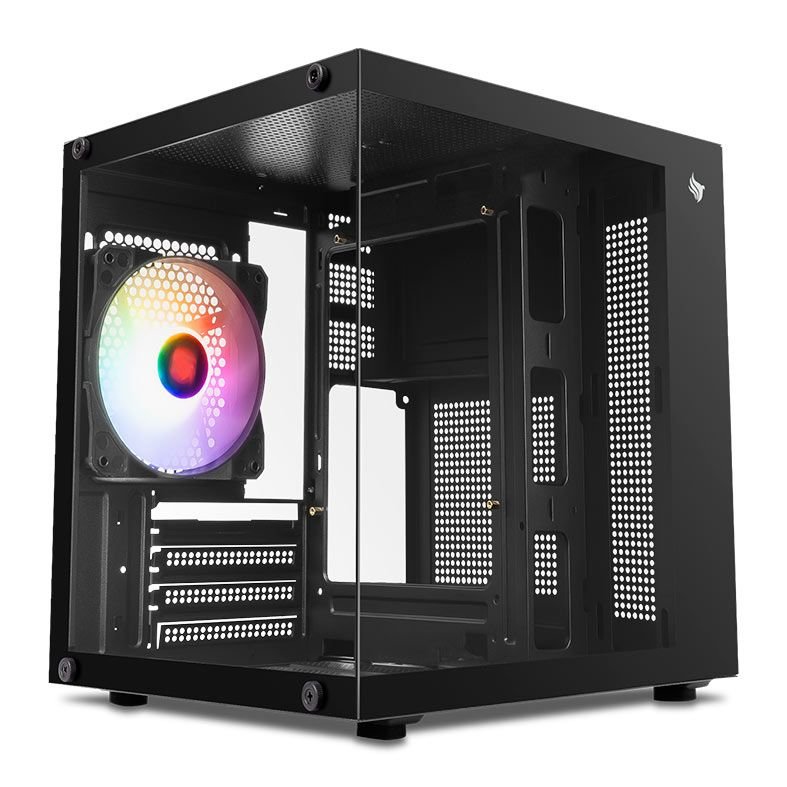 GABINETE GAMER PICHAU ATOM, LATERAL DE VIDRO, COM 1 FAN, PRETO, PG-ATOM-BK