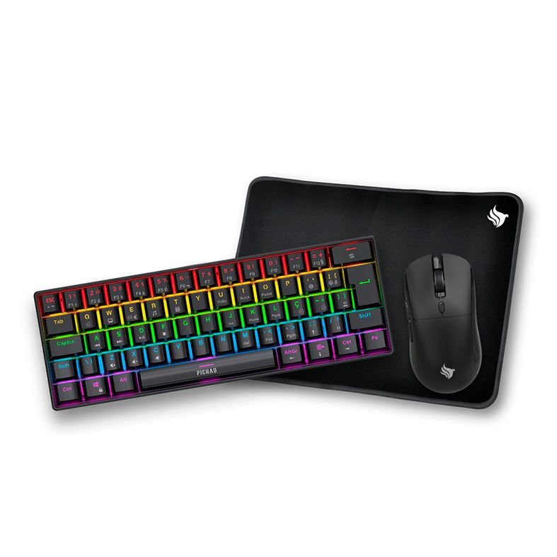 KIT GAMER PICHAU NETUNO LIGHT 3X1, RAINBOW, TECLADO MECANICO, MOUSE 4200DPI, MOUSEPAD M, PG-NTNL-RBW01