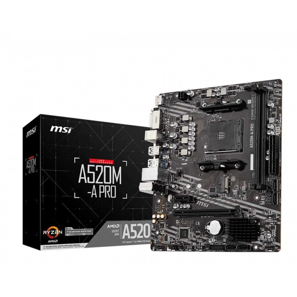 PLACA MAE MSI A520M-A PRO, DDR4, SOCKET AM4, M-ATX, CHIPSET AMD A520, A520M-A PRO