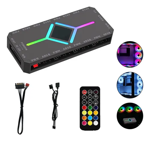 CONTROLADORA 9 PORTAS ARGB, 3 PIN, 5V, COM PWM PRETO