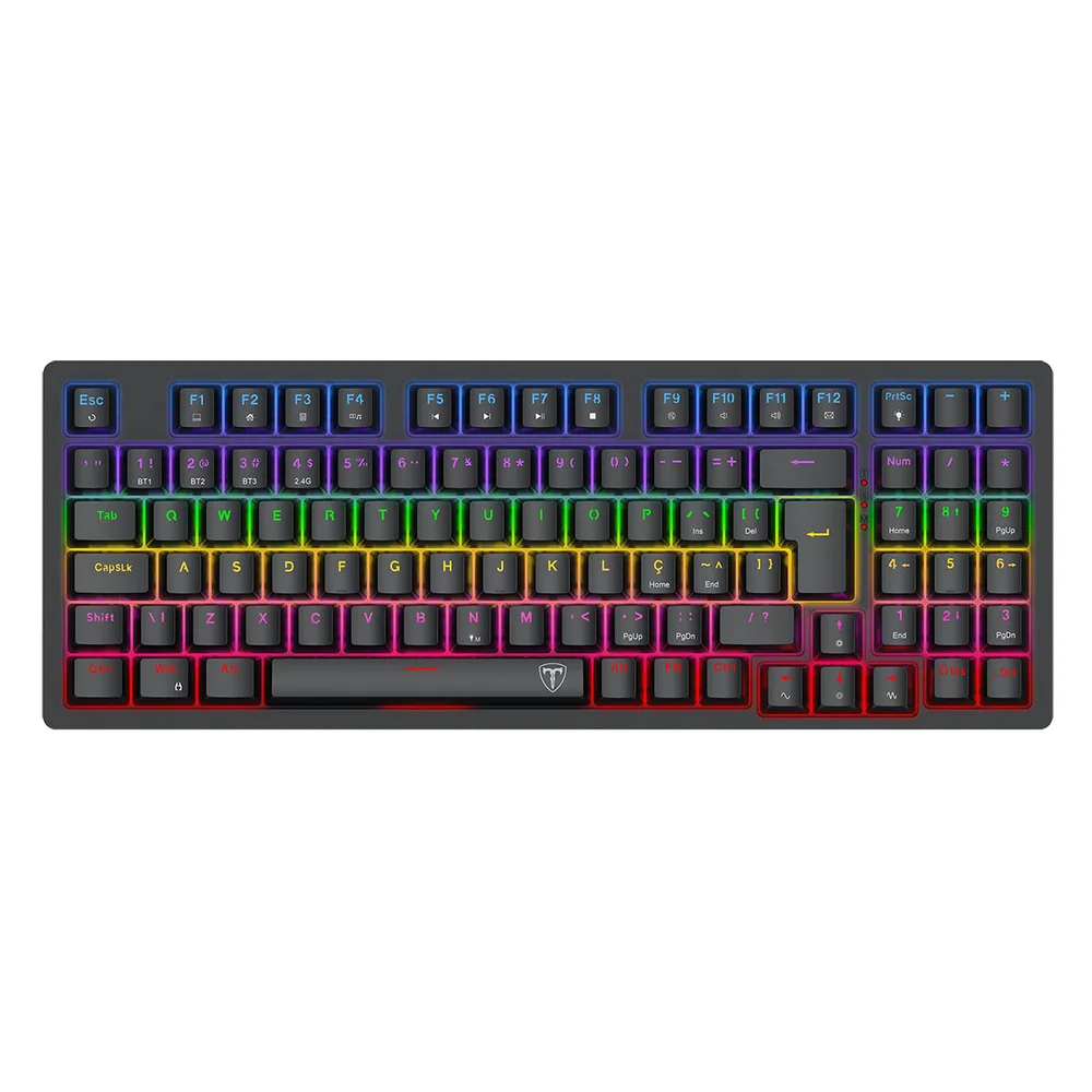 TECLADO MECANICO GAMER HOLYSWORD RAINBOW WIRELESS BROWN T-DAGGER T-TGK331-BR PRETO