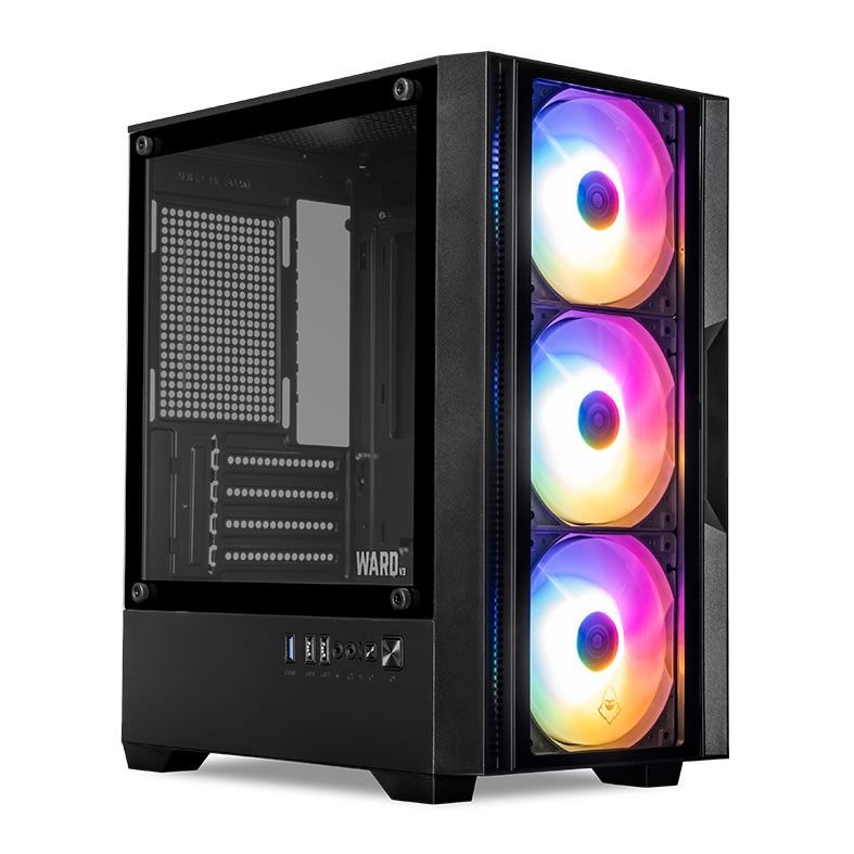 GABINETE GAMER MANCER WARD V3, MINI-TOWER, LATERAL DE VIDRO, COM 3 FANS, PRETO, MCR-WD3-BK-3F