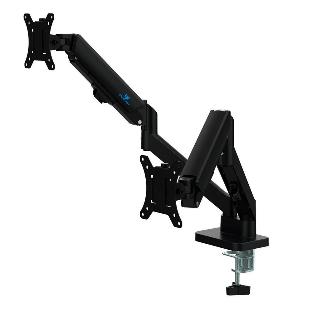 SUPORTE DE MESA ARTICULADO PARA 2 MONITORES DE 17" A 32" ERGOFIRST, AJUSTE COM PISTÃO A GÁS, PRETO