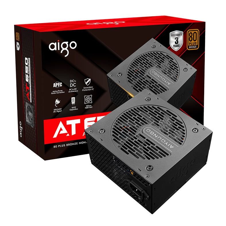 FONTE AIGO DARKFLASH AT650, 650W, 80 PLUS BRONZE, PFC ATIVO, PRETO, AG-AT650-BK