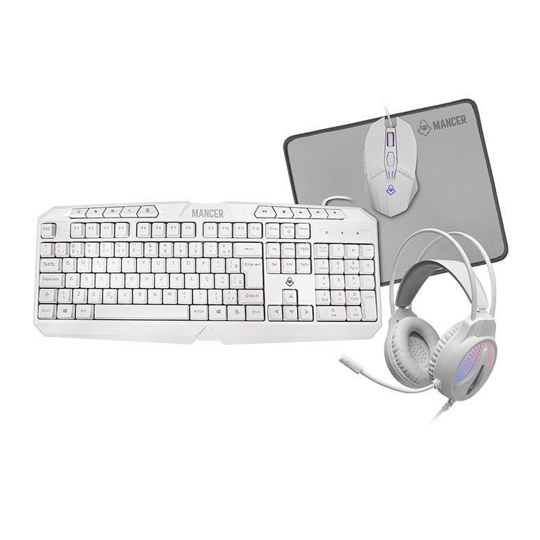 COMBO GAMER MANCER ORC V2 4X1, RAINBOW, TECLADO, MOUSE 6400DPI, MOUSEPAD P, HEADSET DRIVERS 40MM, BRANCO, MRC-ORC2-WH01