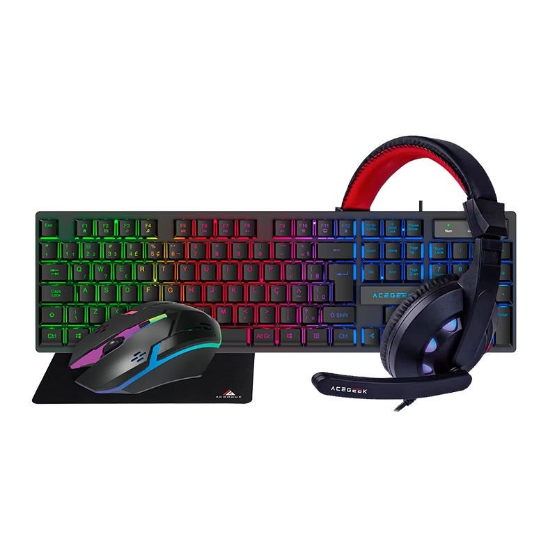 COMBO GAMER ACEGEEK THUNDER 4IN1, TECLADO, MOUSE, MOUSEPAD, HEADSET, AG-THUNDER-COMBO-BK