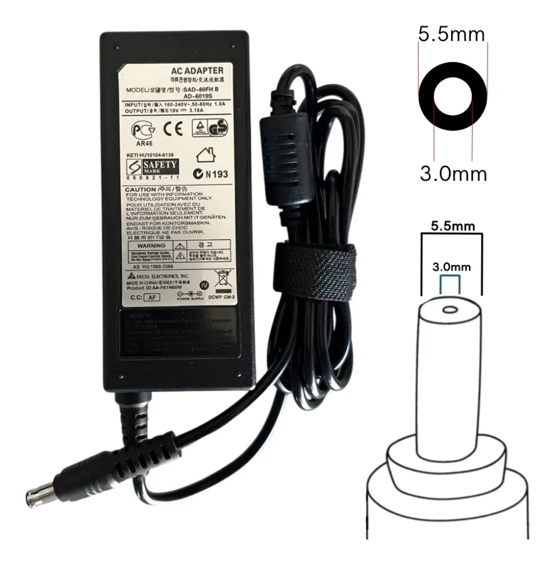CARREGADOR SAMSUNG 19V 3.16A 60W (5.5*3.0) 