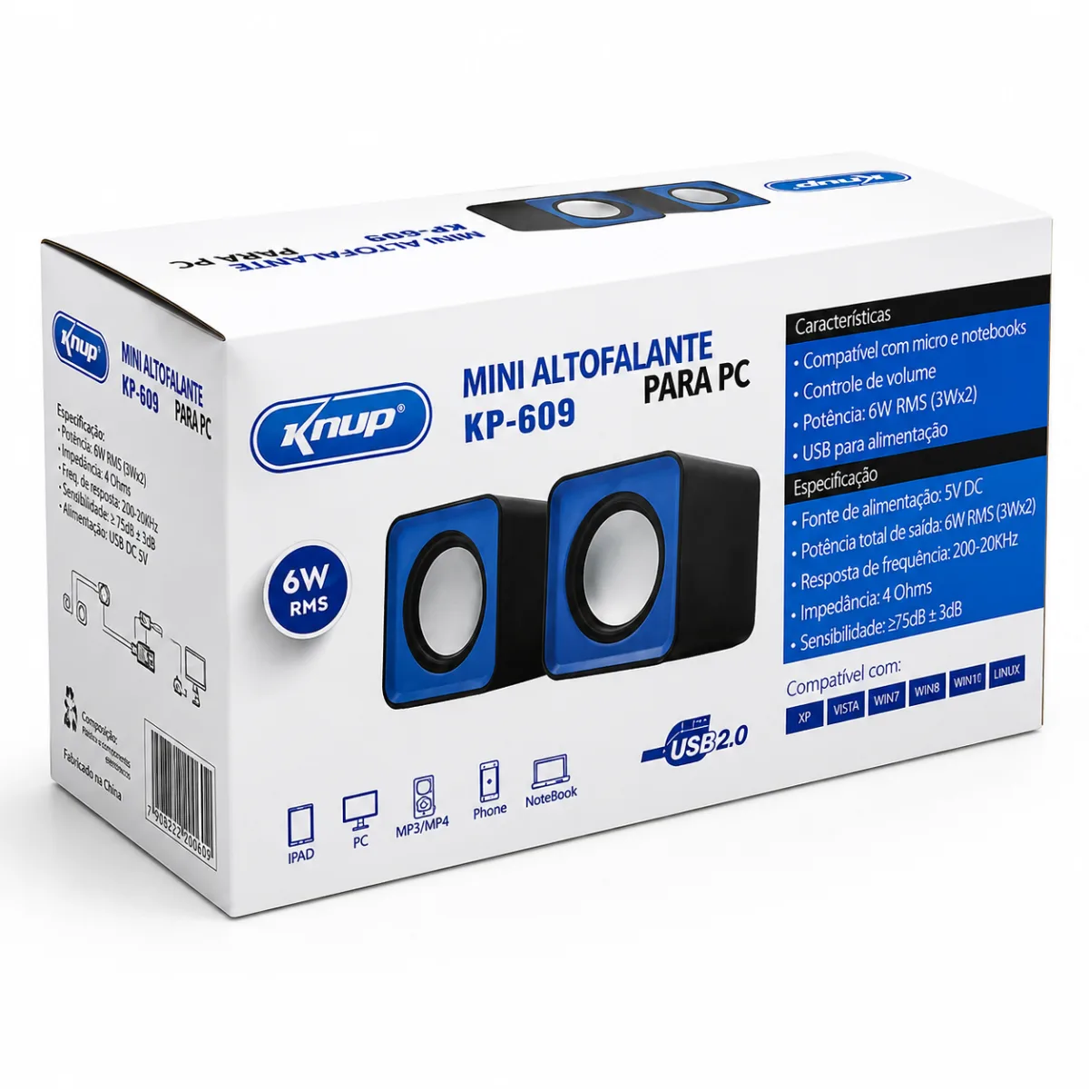 CAIXA DE SOM KNUP USB 3W KP-609 AZUL