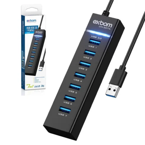 HUB USB 3.0 7 PORTAS EXBOM UH-307A PRETO