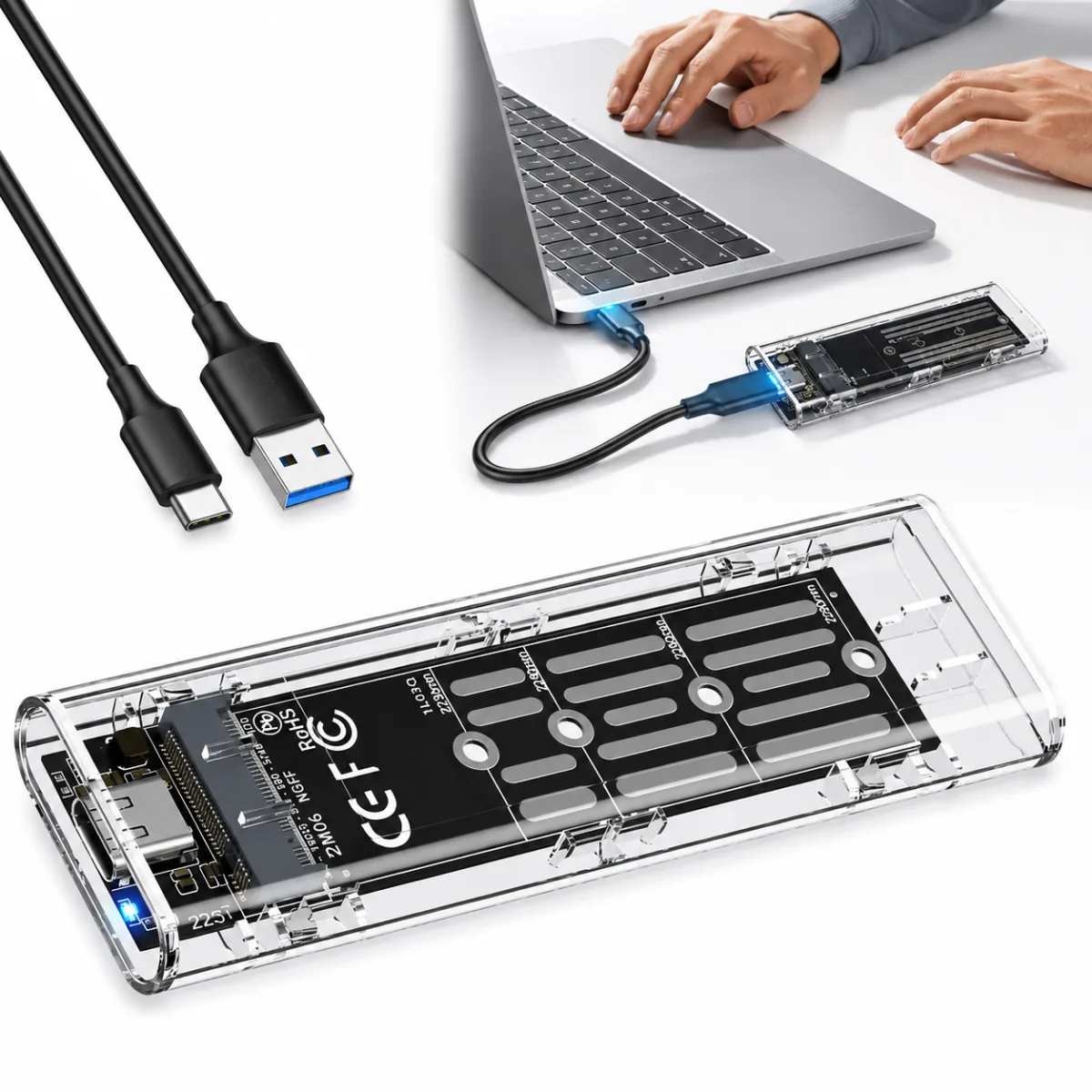 CASE M.2 NVME USB 3.0 - TRANSPARENTE