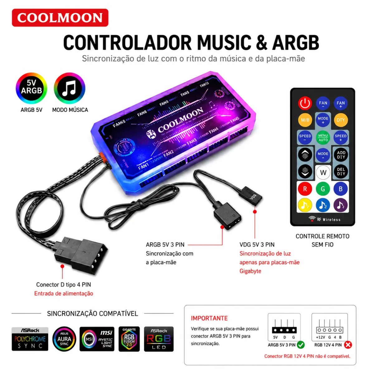 CONTROLADORA COOLMOON RGB 6PIN X 10 FANS