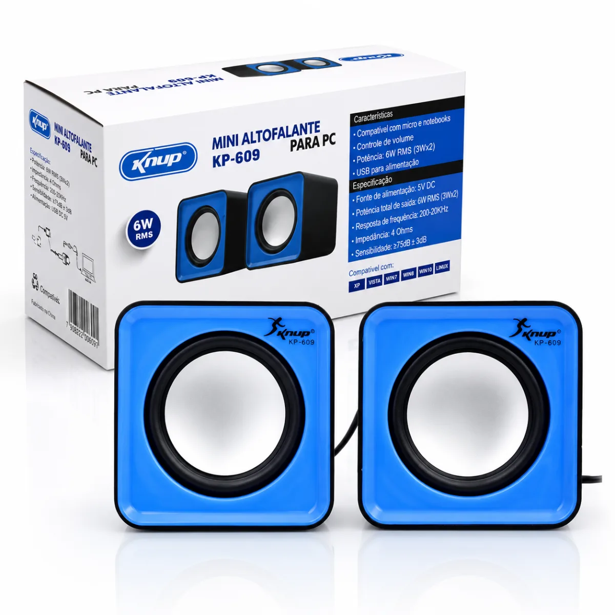 CAIXA DE SOM KNUP USB 3W KP-609 AZUL