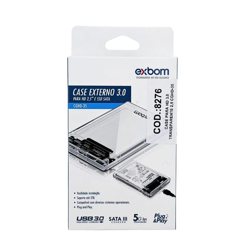 CASE HD/SSD USB 3.0 EXBOM CGHD-35 (TRANSPARENTE)