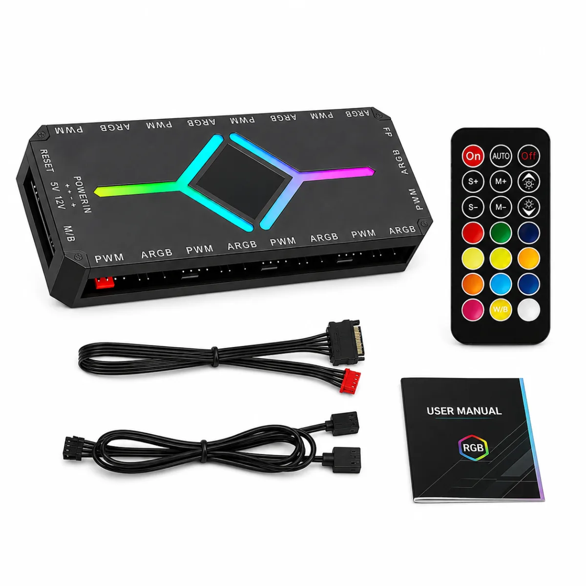 CONTROLADORA 9 PORTAS ARGB, 3 PIN, 5V, COM PWM PRETO