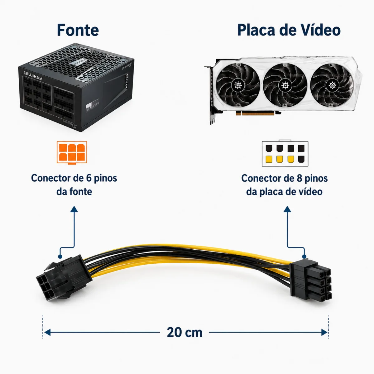 CABO ADAPTADOR 6PIN -> 8PIN PCIE PLACA DE VIDEO