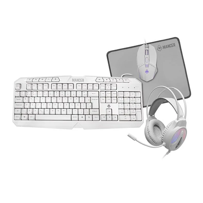 COMBO GAMER MANCER ORC V2 4X1, RAINBOW, TECLADO, MOUSE 6400DPI, MOUSEPAD P, HEADSET DRIVERS 40MM, BRANCO, MRC-ORC2-WH01