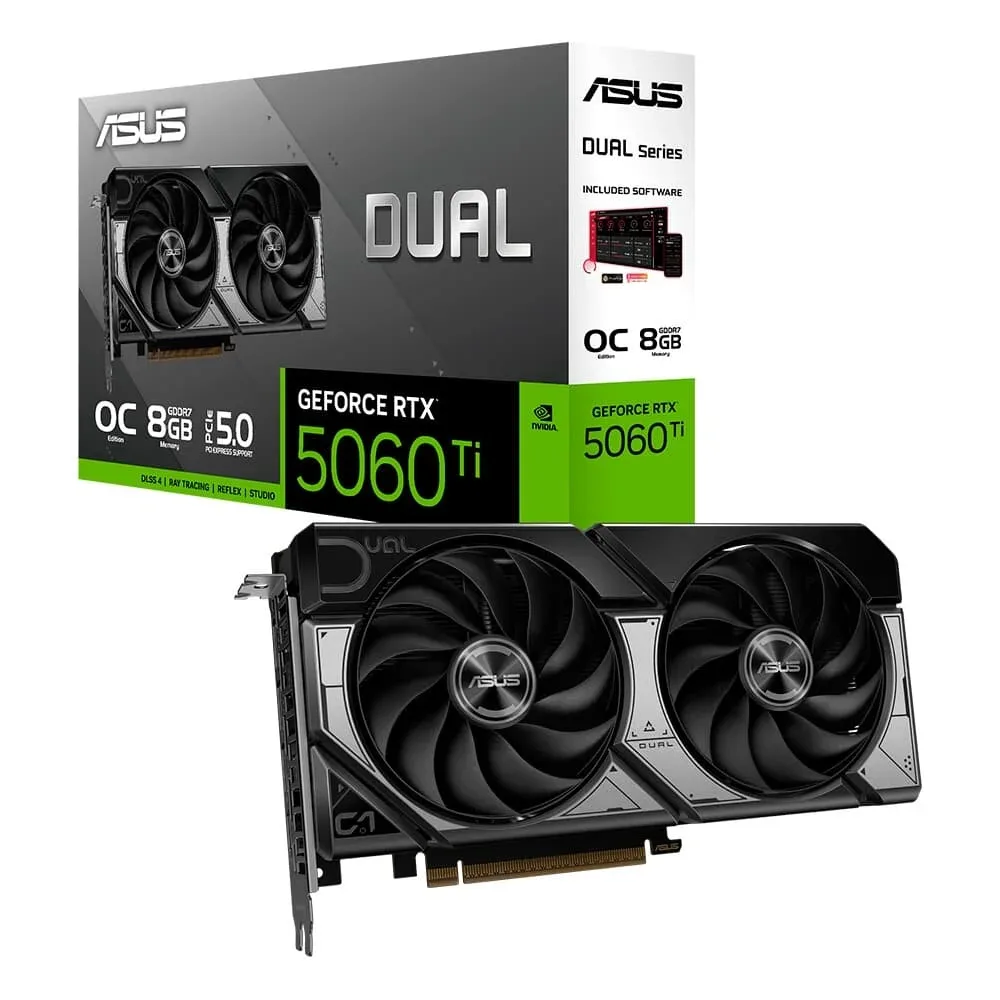 PLACA DE VÍDEO ASUS RTX 5060 TI DUAL O8G NVIDIA GEFORCE, 8GB, GDDR7, DLSS, RAY TRACING  — imagem 1