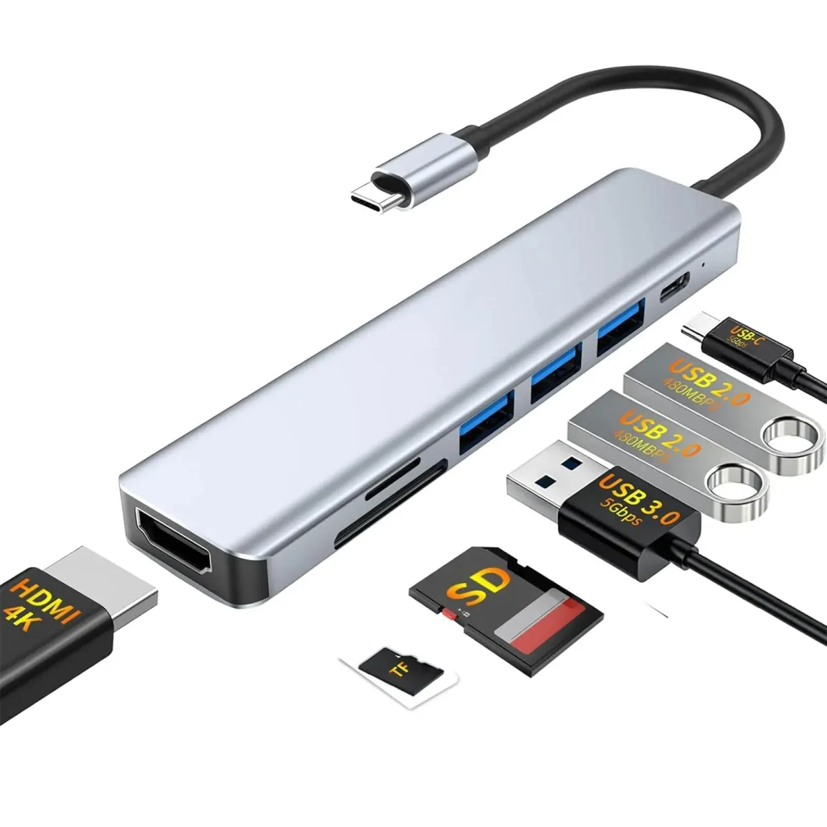 HUB USB C 7 EM 1 (HDMI /CARTÃO SD /MICRO SD /2 X USB 3.0 /USB-C/USB-C POWER)