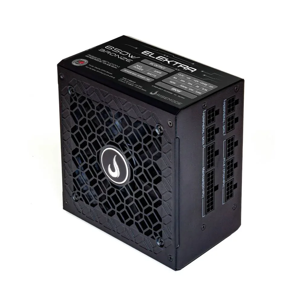 FONTE GAMER RISE MODE ELEKTRA 650W 80 PLUS BRONZE, FULL MODULAR PRETO - RM-PSU-ELKM-650-B
