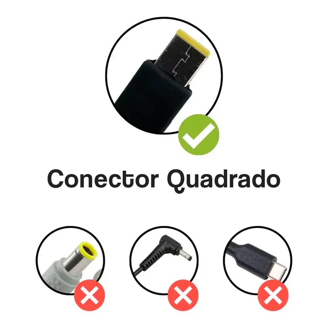 CARREGADOR LENOVO PINO RETANGULAR 20V 3.25A 65W 