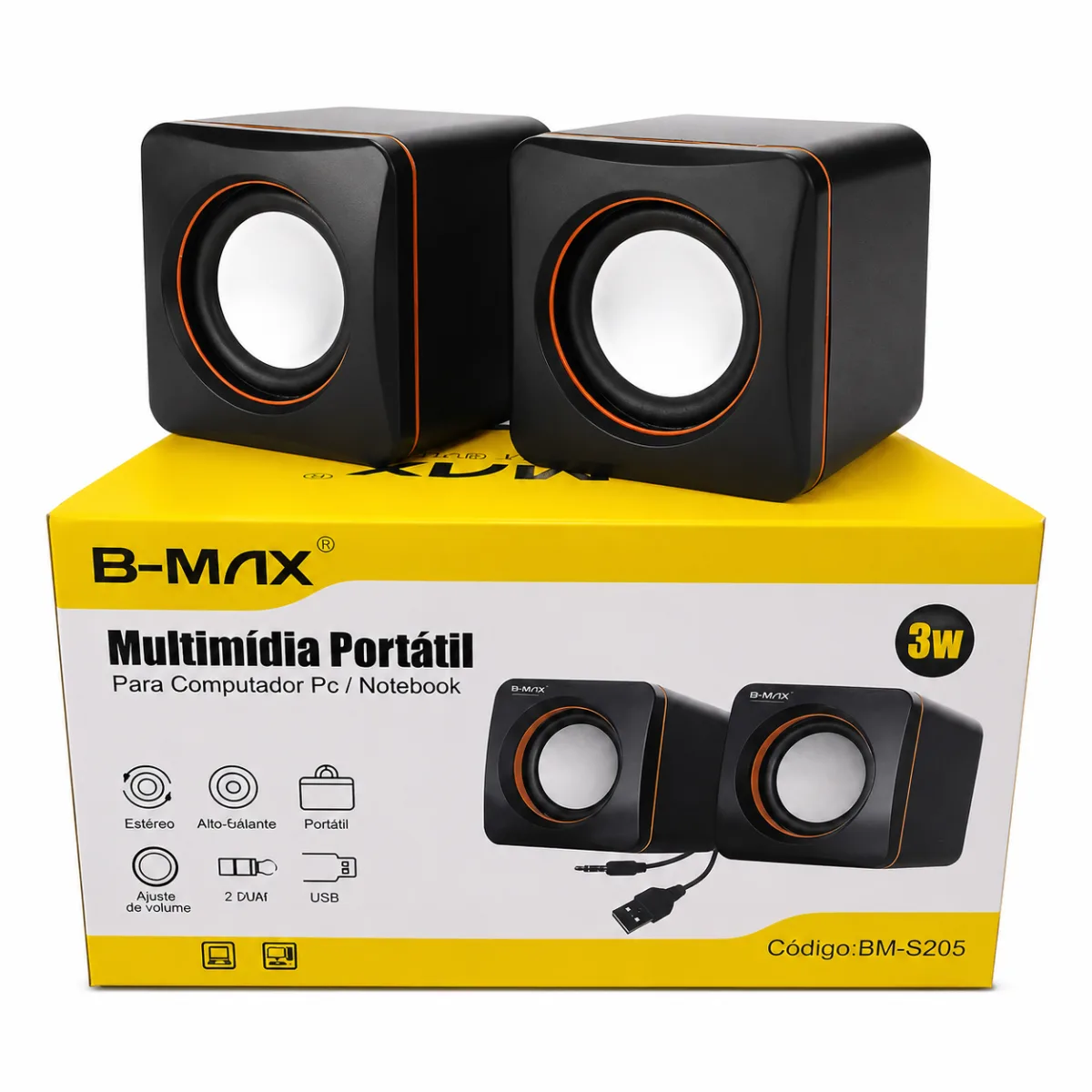 CAIXA DE SOM B-MAX USB 3W BM-S205 PRETO