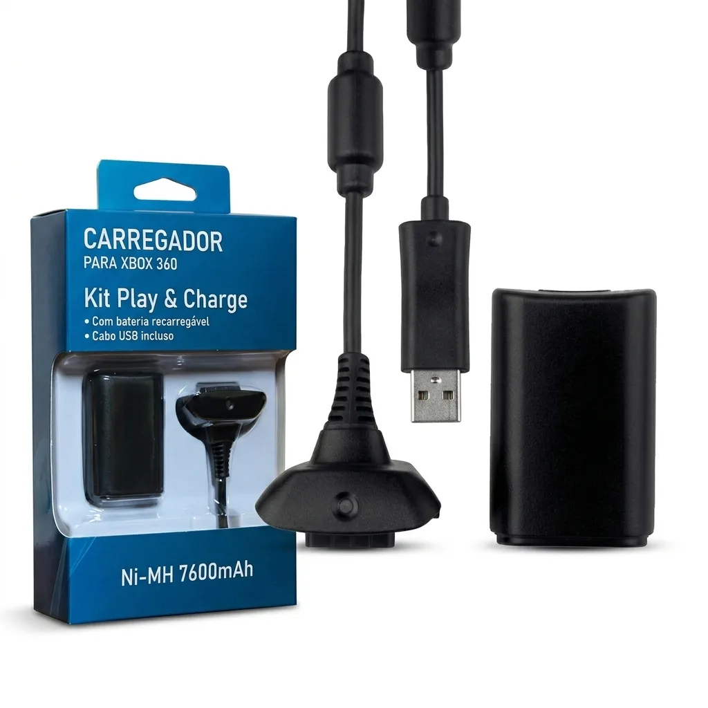 BATERIA E CARREGADOR CONTROLE XBOX X360 KNUP