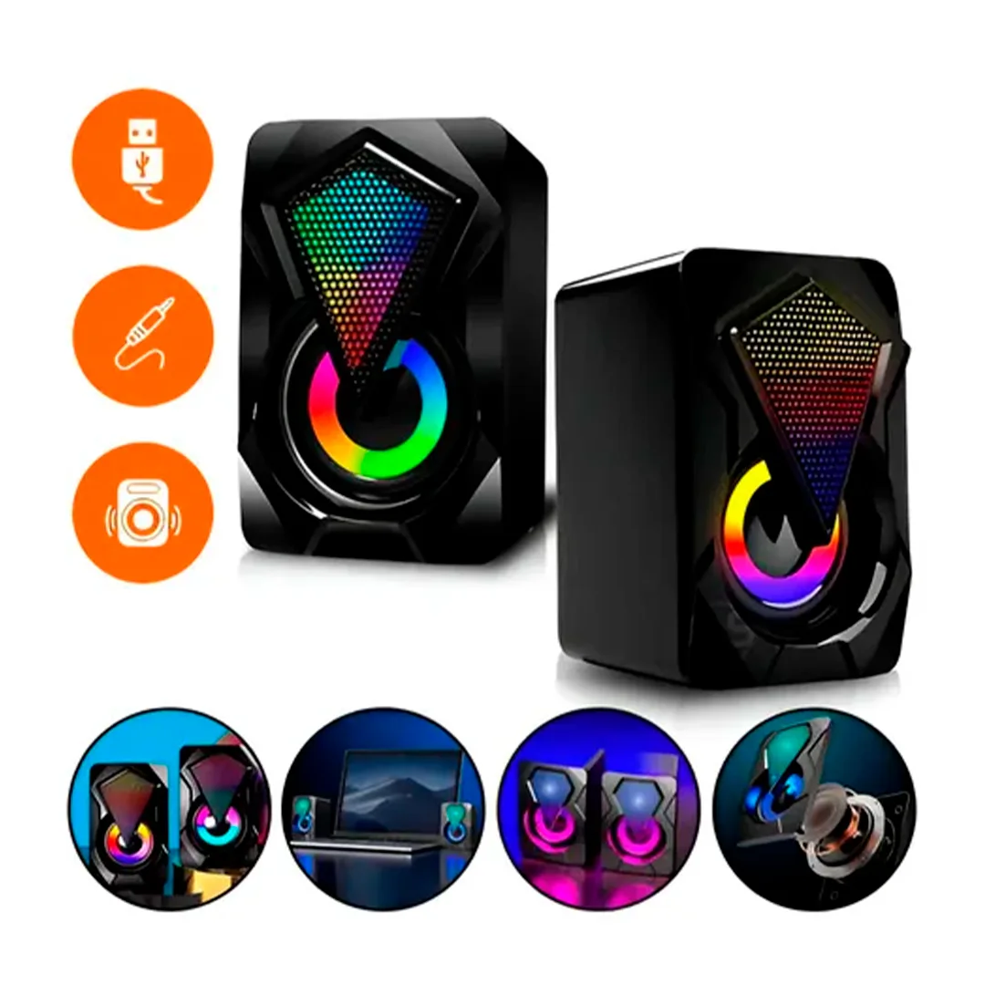 CAIXA DE SOM RGB SPEAKERS MULTIMÍDIA USB 2.0 6W RO800 KNUP