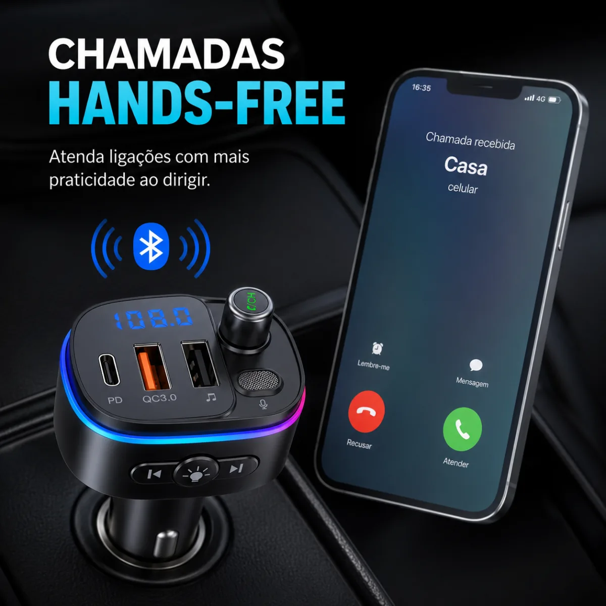 BLUETOOTH CARRO FM PLAYER C8 QC3.0 PD 20W
