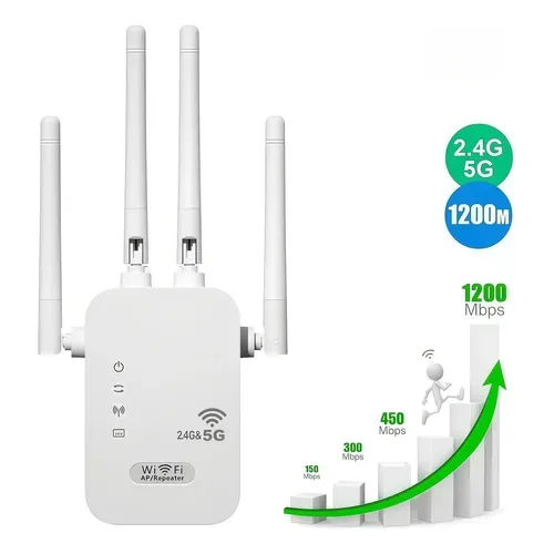 REPETIDOR WIFI 2.4/5GHZ DUAL BAND, GIGABIT 1200MBPS 4 ANTENAS BRANCO